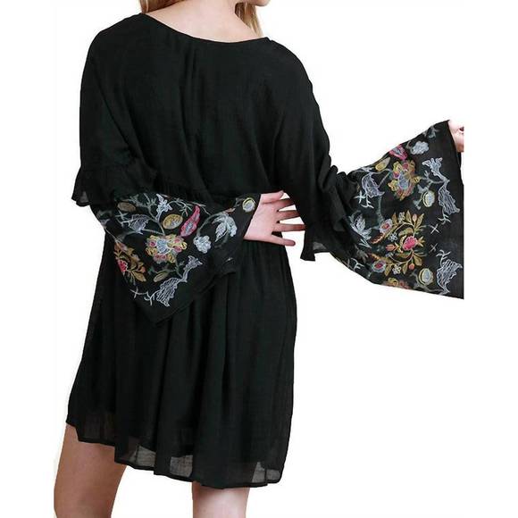 NEW UMGEE ruffled embroidered keyhole dress in black - Picture 2 of 3